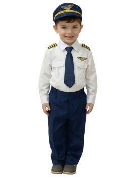 Uzun Kol Gömlekli Apoletli Erkek Çocuk Pilot Kostümü