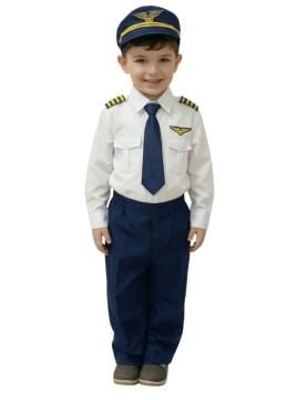 Uzun Kol Gömlekli Apoletli Erkek Çocuk Pilot Kostümü