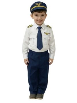 Uzun Kol Gömlekli Apoletli Erkek Çocuk Pilot Kostümü