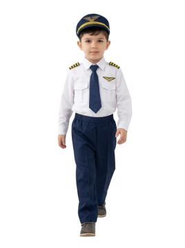 Uzun Kol Gömlekli Apoletli Erkek Çocuk Pilot Kostümü