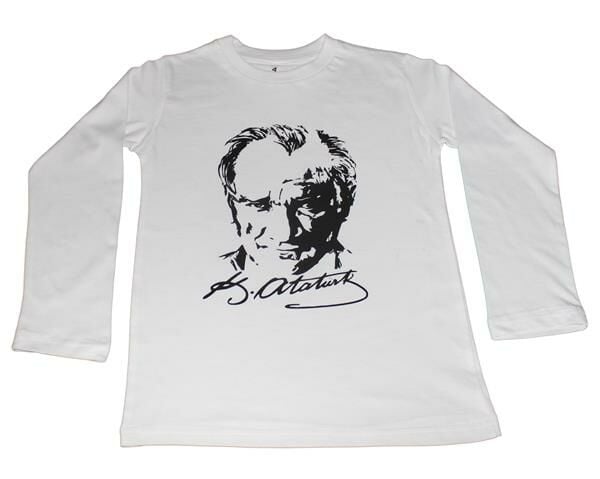 Atatürk Baskılı Tişört Uzun Kollu 10-11 Yaş - Beyaz