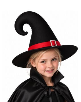 Halloween Cadı Şapkası Bükümlü Toka Detaylı Siyah