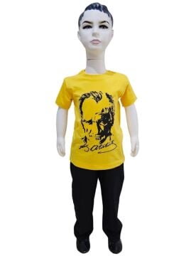 Atatürk Baskılı Sarı Tişört Siyah Pantolon Takım
