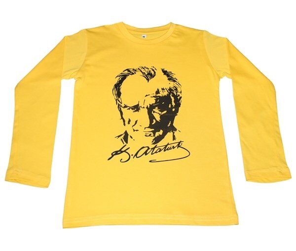 Atatürk Baskılı Tişört Uzun Kollu 8-9 Yaş - Sarı