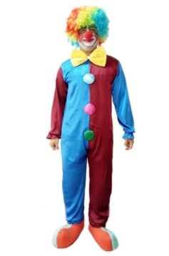 Palyaço Kostümü Yetişkin Model-1 XXL Beden - Bordo - Mavi