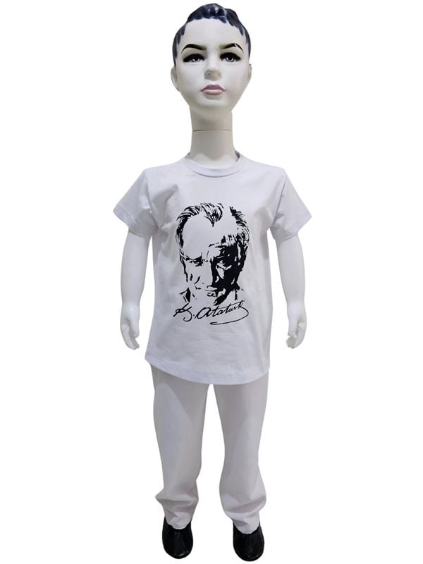 Atatürk Baskılı Beyaz Tişört Pantolon Takım