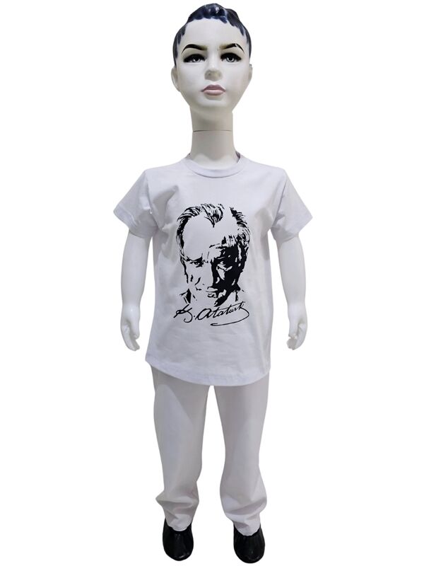Atatürk Baskılı Beyaz Tişört Pantolon Takım
