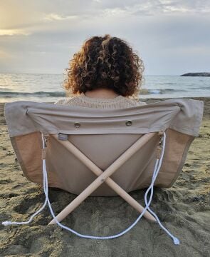 Askılı Katlanabilir Portatif Şezlong Bej Rengi | Sırt Dayanaklı Katlanabilir Plaj ve Piknik Örtüsü
