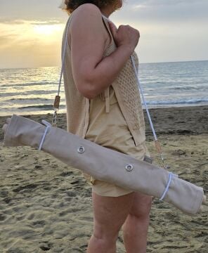 Askılı Katlanabilir Portatif Şezlong Bej Rengi | Sırt Dayanaklı Katlanabilir Plaj ve Piknik Örtüsü