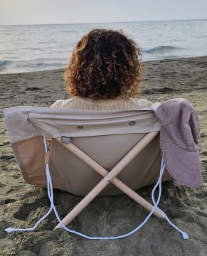 Askılı Katlanabilir Portatif Şezlong Bej Rengi | Sırt Dayanaklı Katlanabilir Plaj ve Piknik Örtüsü