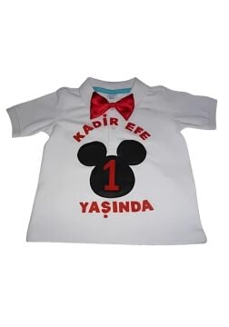Mickey Mouse Keçe Aplikeli Doğum Günü Temalı Lakos Tişört