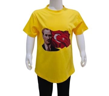 Ay Yıldızlı Atatürk Baskılı Sarı Tişört