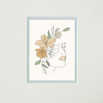 Çiçekli Kadın Silüet Çizim Çerçeveli Poster Tablo T1339