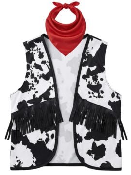 Yetişkin Kovboy Yelek ve Fular Siyah - XL Beden